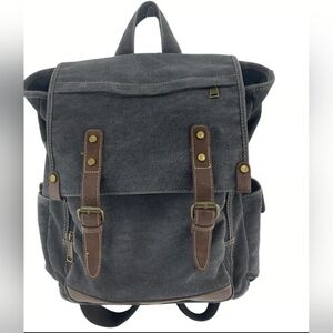 Cargoit Canvas & Faux Leather Laptop Backpack Bag Gray Distressed Rucksack